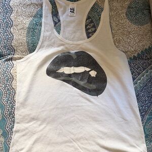 Zumba White Tank Top with Black Lips Graphic